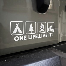 跨境反光车身贴One Life Live it英文贴露营图案反光贴纸汽车用品