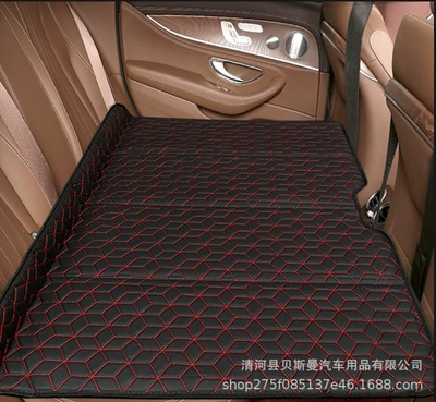 Universal Car Bed for Drivers, Rear Seat Travel Bed, Folding Bed, Inflatable Bed for Back Seat, No Inflation Needed for Sedan (Vehicle-mounted inflatable bed) - black-red-line-diamond-grid