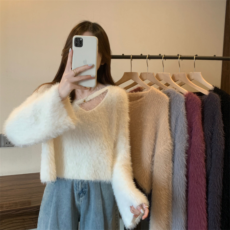 Kaning Imitation Mink Fur Soft and Waxy Design Sweater for Women 2026 Autumn and Winter New Style Simple Mohair Sweater for Women