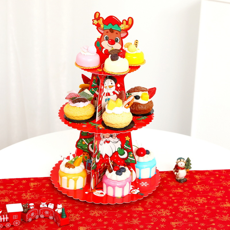 Decoraciones de Navidad Decoraciones de postres Fiesta festiva PART Tapas Exposición de pasteles de papel multicapa