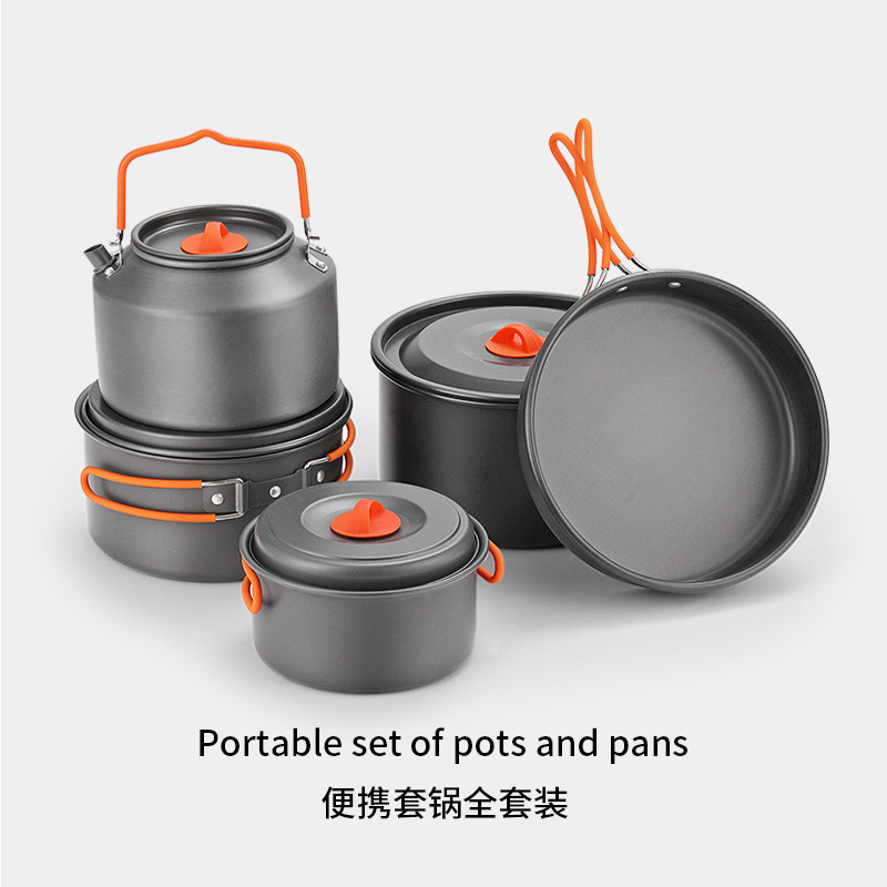 Aluminum pot outdoor kettle set pot kitchenware camping frying pan portable wild cooker equipment full suit cooking artifact Aluminum pot outdoor kettle set pot kitchenware camping frying pan portable wild cooker equipment full suit cooking artifact