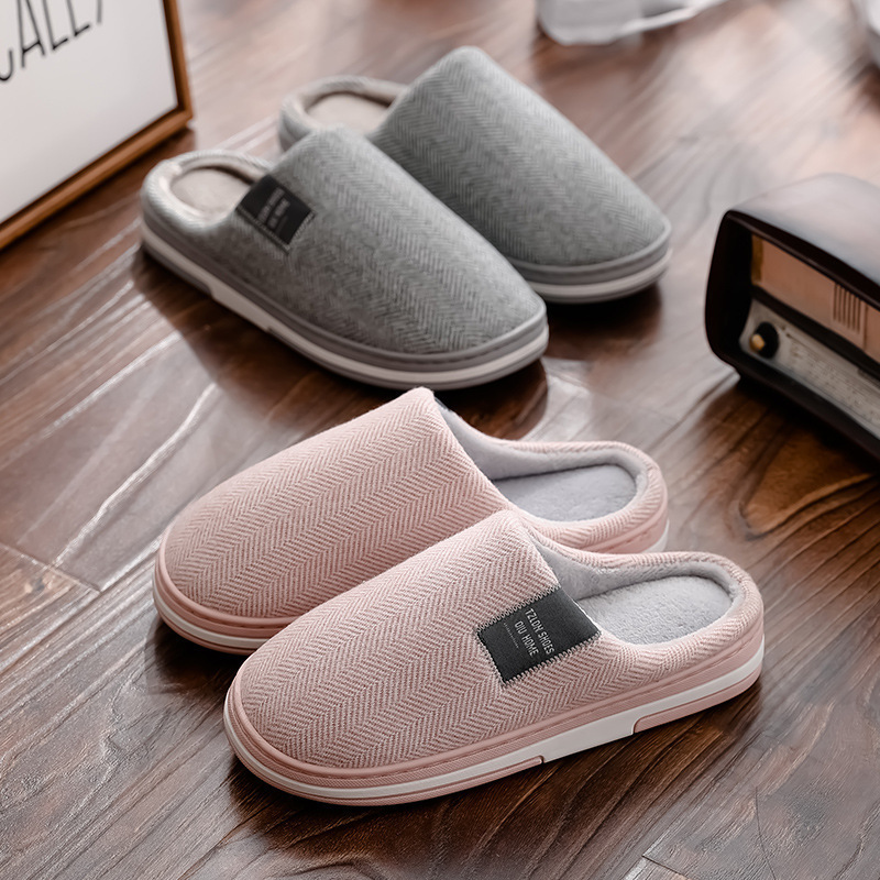 Plus-Size Cotton Slippers for Men and Couples, Home Cotton Shoes, Non-Slip Warm Slippers, Autumn and Winter Indoor Plush Slippers for Winter