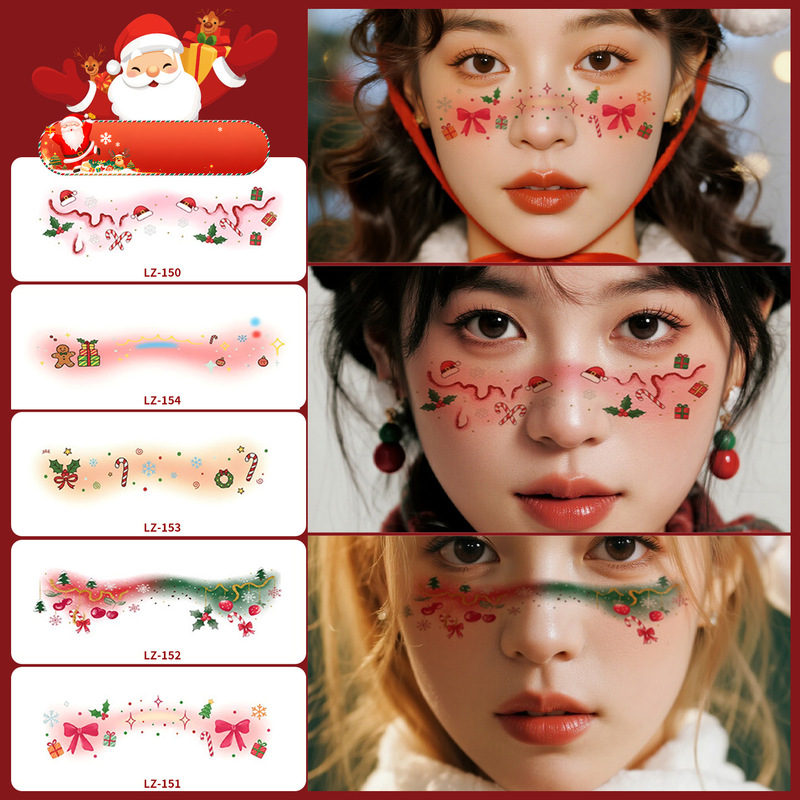 Cross-Border Christmas Tattoo Stickers Santa Claus Face Stickers Holiday Party Party Disposable Temporary Stickers Kidsren's Stickers