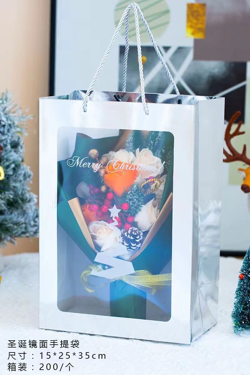 Bolsas de regalo navideñas con ventana, bolsas de regalo con ventana para dulces, bolsas de papel para manzanas de Nochebuena, bolsas de papel, superventas transfronterizas