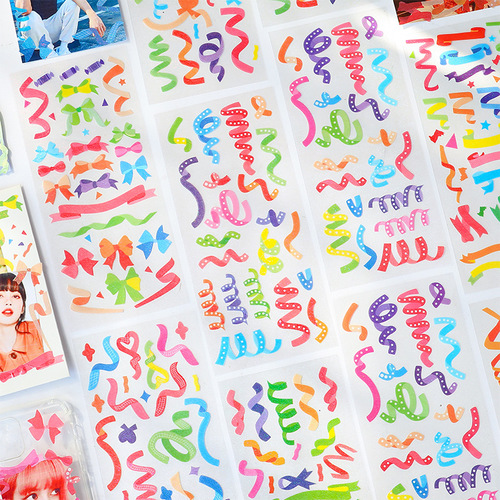 New Color Ribbon Series Handnote Sticker Cute PVC Waterproof Small Sticker Material Paper Wholesale