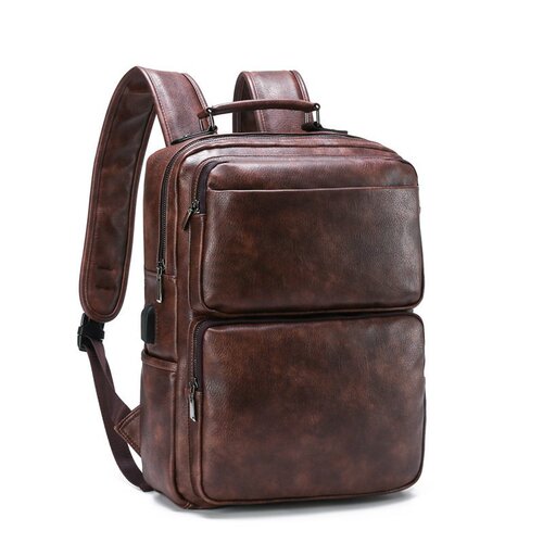  New European and American Retro Backpack Fashion Retro Men’s Backpack Solid Color Youth Backpack Student Bag