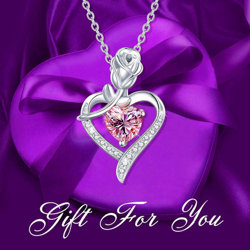 Cross-border wish European and American fashionable women's rose heart-shaped diamond pendant necklace Mother's Day gift jewelry