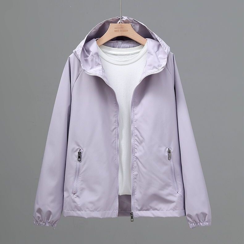 Women's spring and autumn thin jacket, 2024 new style, outdoor casual jacket, hooded, solid color, loose-fitting windbreaker Women's spring and autumn thin jacket, 2024 new style, outdoor casual jacket, hooded, solid color, loose-fitting windbreaker