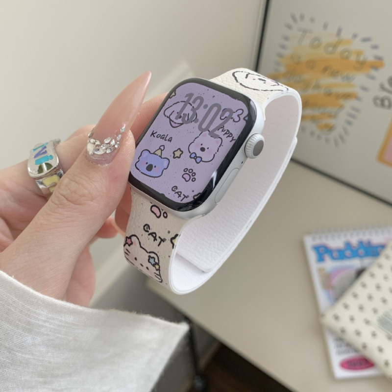 Suitable for Apple S10 Watch Strap S9 Female Cute Iwatch876Se Pebbled Silicone Cartoon Magnetic Strap