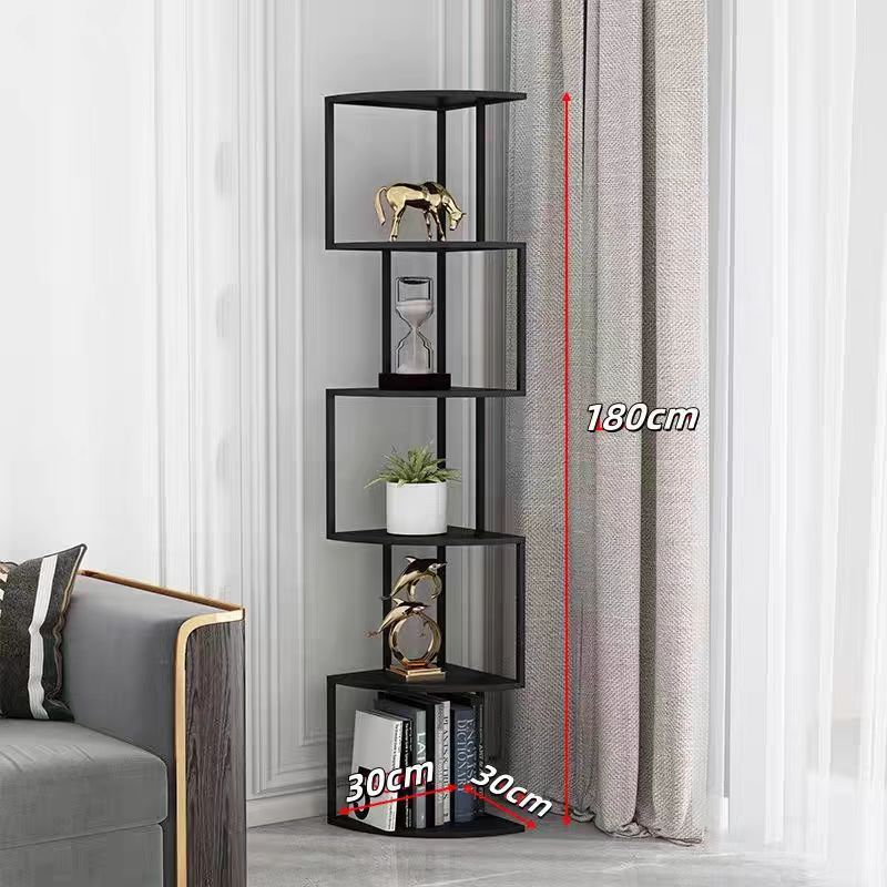 Light Luxury Creative Vertical Corner Bookshelf Simple Home Iron Storage Rack Floor-Standing Office Multi-Layer Bookcase Storage