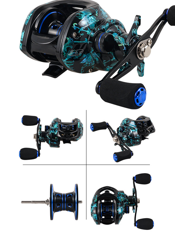 Carrete de baitcasting láser azul para pesca transfronteriza, de alta velocidad, con freno magnético, línea antiexplosión, subcarrete de baitcasting, carrete de pesca de ultra-largo alcance