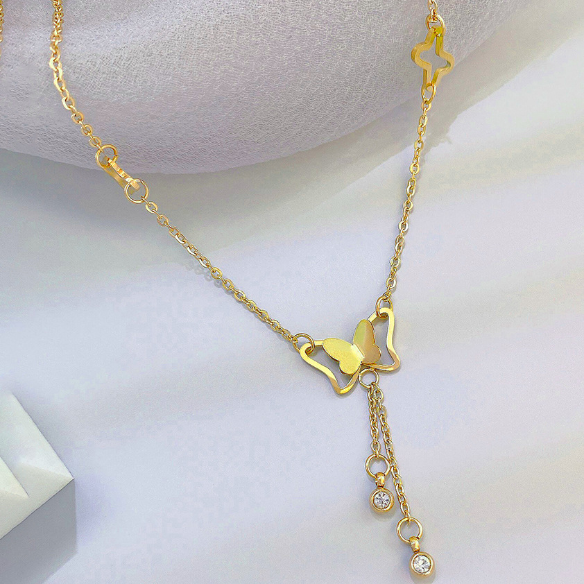 Wenjian estilo coreano elegante mariposa hueca con diamantes incrustados chica estudiante tobillera mujer Net rojo Mori estilo TikTok Pie de oro rosa