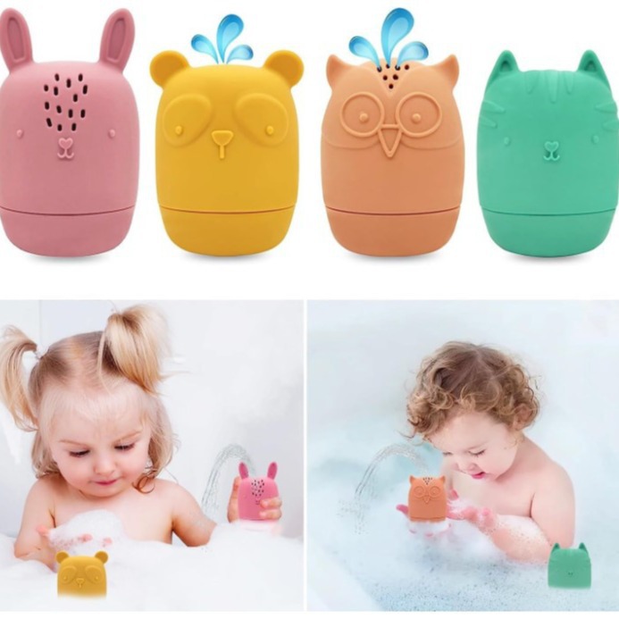 Horno de microondas lavavajillas disponible bebé baño Baño grado alimenticio silicona juguete animal de cuatro piezas conjunto