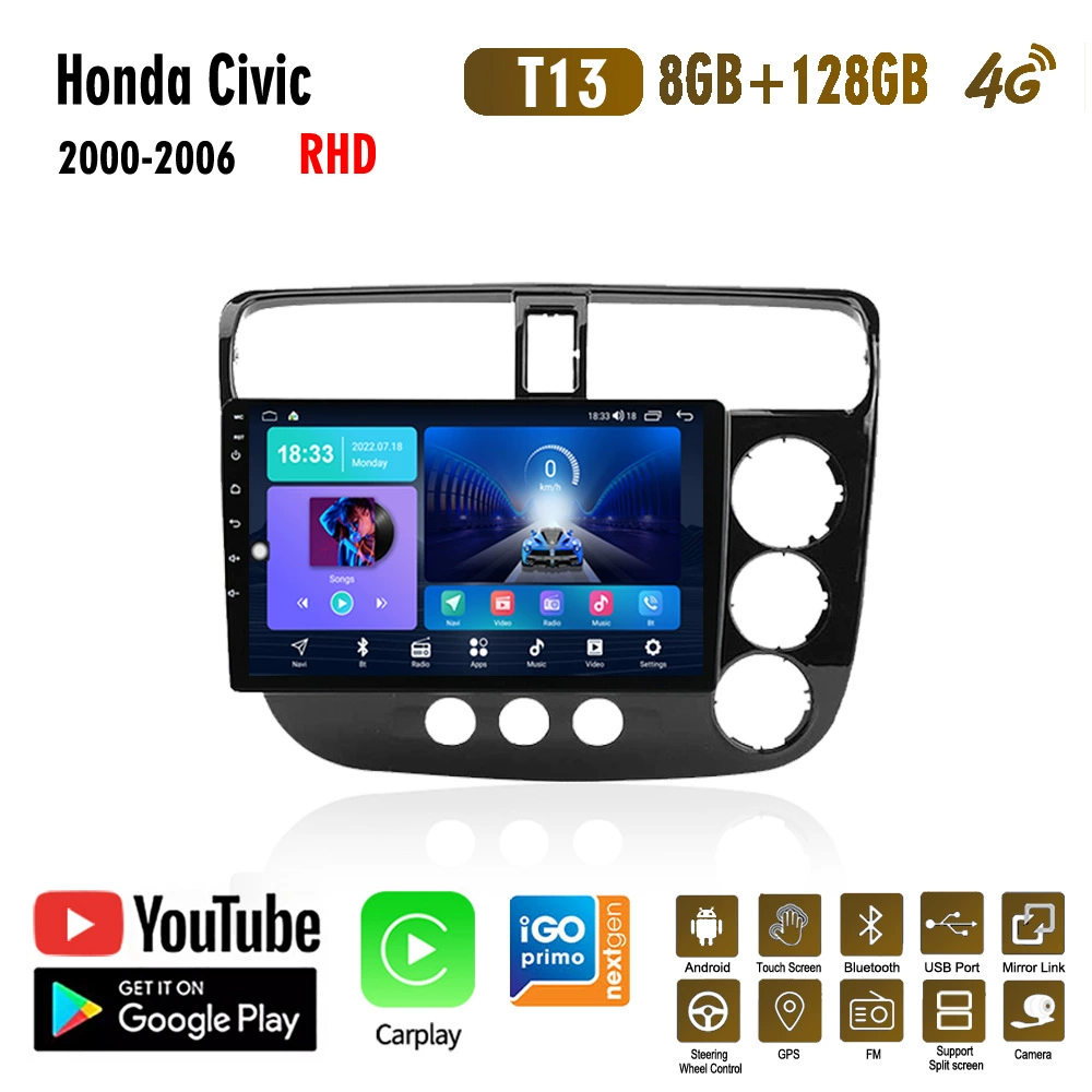 Подходит для Honda Civic 2000-2006 — автомобильный GPS-плеер с Android, Bluetooth, камерой заднего вида