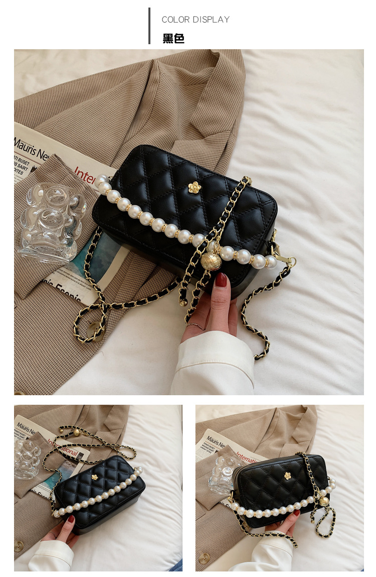 Fashion Pearl Rhomboid Embroidery Thread Shoulder Messenger Portable Bag Wholesale display picture 17