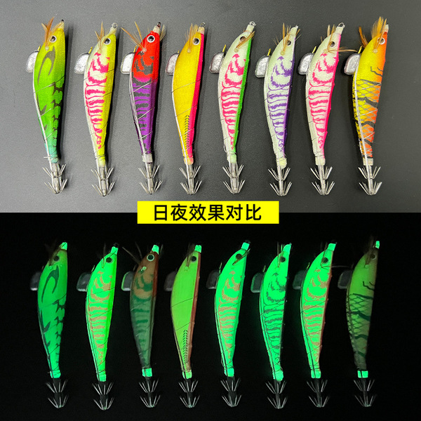 Luminous steel wire wooden shrimp squid hook lure bait counterweight…