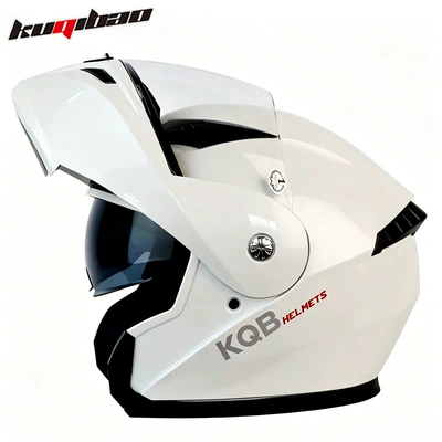 Motorcycle Safety Supplies – Dual-Lens Motorcycle Helmet, Flip-Up - pure-white-m