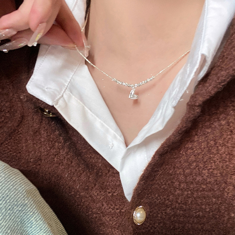 Exquisite Silver Fragment Heart Necklace For Women, Light Niche Design, Fashionable Ins Style, Sweet Temperament_voghion.com