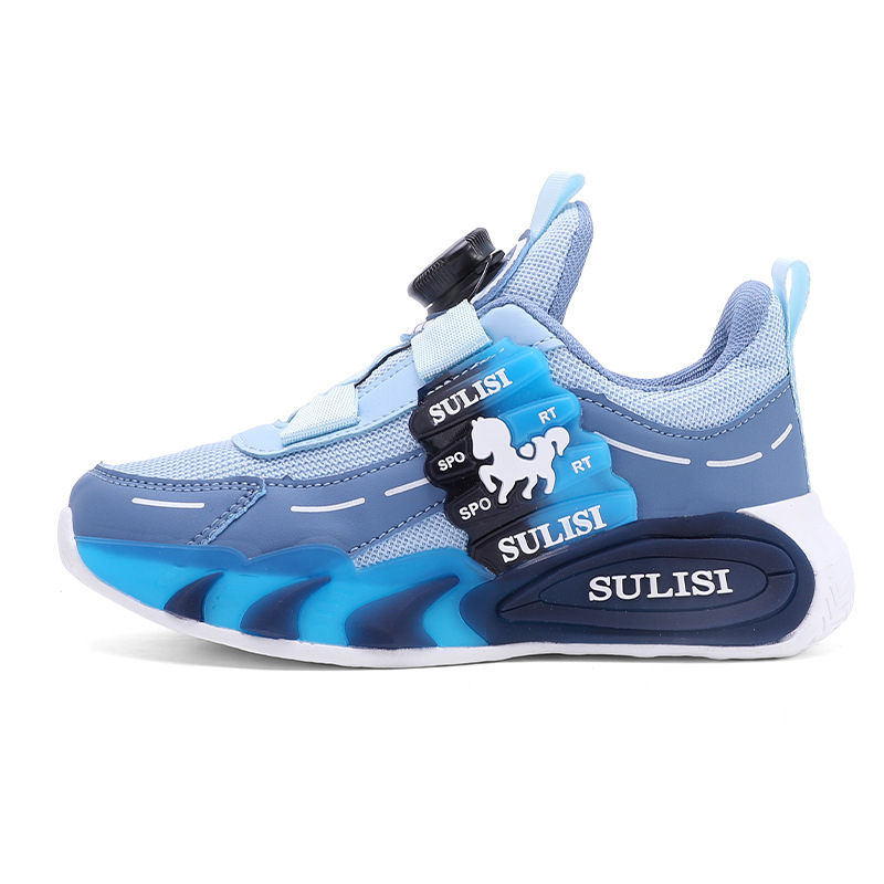 Zapatos giratorios con botones, malla, zapatos deportivos para niños de moda transpirables, 2025 nuevos zapatos para correr para niños, cabello lacio de fábrica