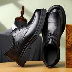 秋季新款男士皮鞋真皮高档商务休闲正装伴郎鞋厚底增高布洛克男鞋