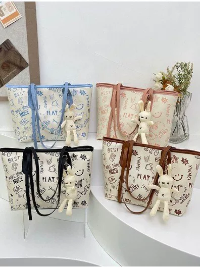 2025 Spring and Summer New Large Capacity Versatile Handheld Tote Bag Personalized Graffiti Simple Fashion Shoulder Bag Women's Bag
