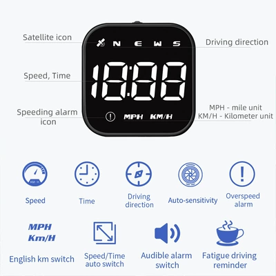 speed, time, date, altitude, Vehicle HUD - g4s-white-light-mini-gps-head-up-display-compatible-with-all-car-models