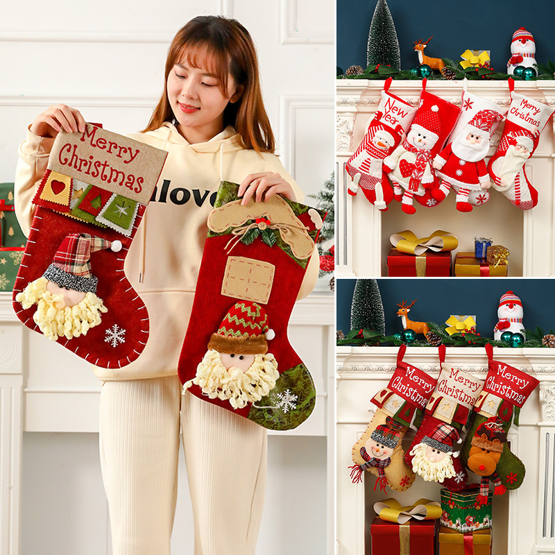 Christmas Stocking Gift Large Size Kindergarten Santa Claus Snowman Atmosphere Children's Candy Apple Bag Decorations Christmas Stocking Gift Large Size Kindergarten Santa Claus Snowman Atmosphere Children's Candy Apple Bag Decorations