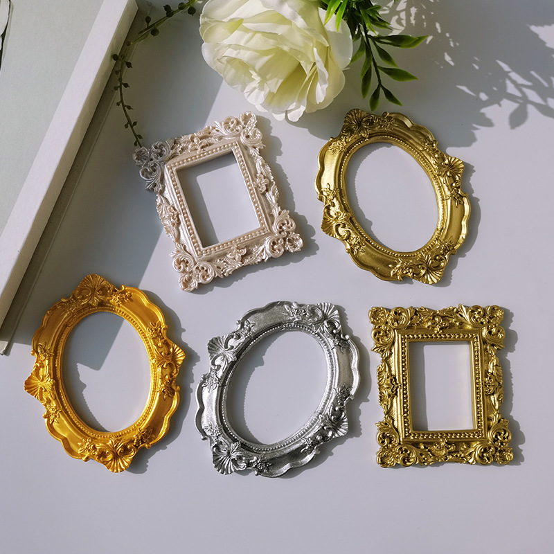 Golden Retro Photo Frame ins Nail Art Jewelry Decoration European Style Internet Celebrity Ornaments Photography Background Shooting Photo Props