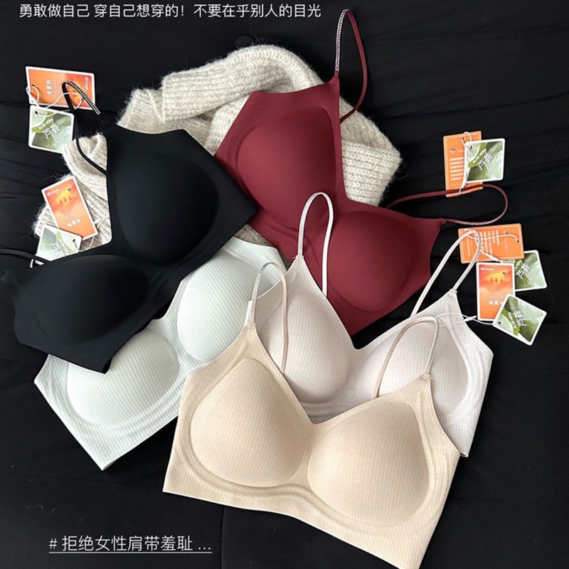 暖肌微磨毛秋冬无痕细闪肩带内衣女小胸聚拢舒适美背心式提拉文胸|undefined