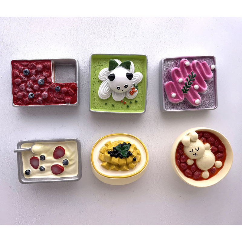 厂家直销美食冰箱贴 仿真冰粉 牛奶水果波波球食玩树脂冰箱贴甜品