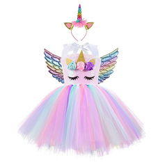 Girl's Unicorn Tutu Dress with Sequins, New Year Costume, Performance Wear, Cotton Candy Skirt Dress