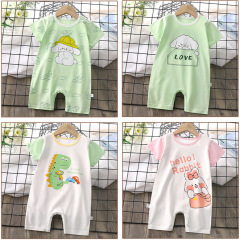 夏の赤ちゃんの連体服の薄いタイプの男の子の赤ちゃんの服の漫画の新生児の半袖は乳幼児の女の子のパジャマに登ります。