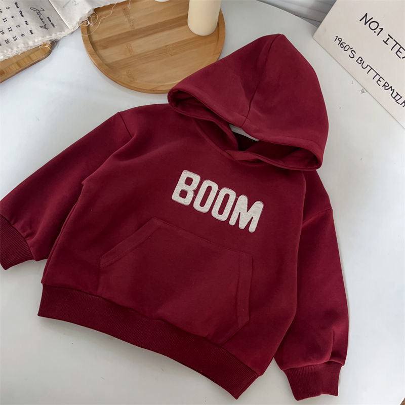 Kid's Clothing Wine Red Boys And Girls Spring Autumn Winter Sweatshirt New Letter Top Hooded Sweatshirt Trendy Long Sleeve_viptrois.com