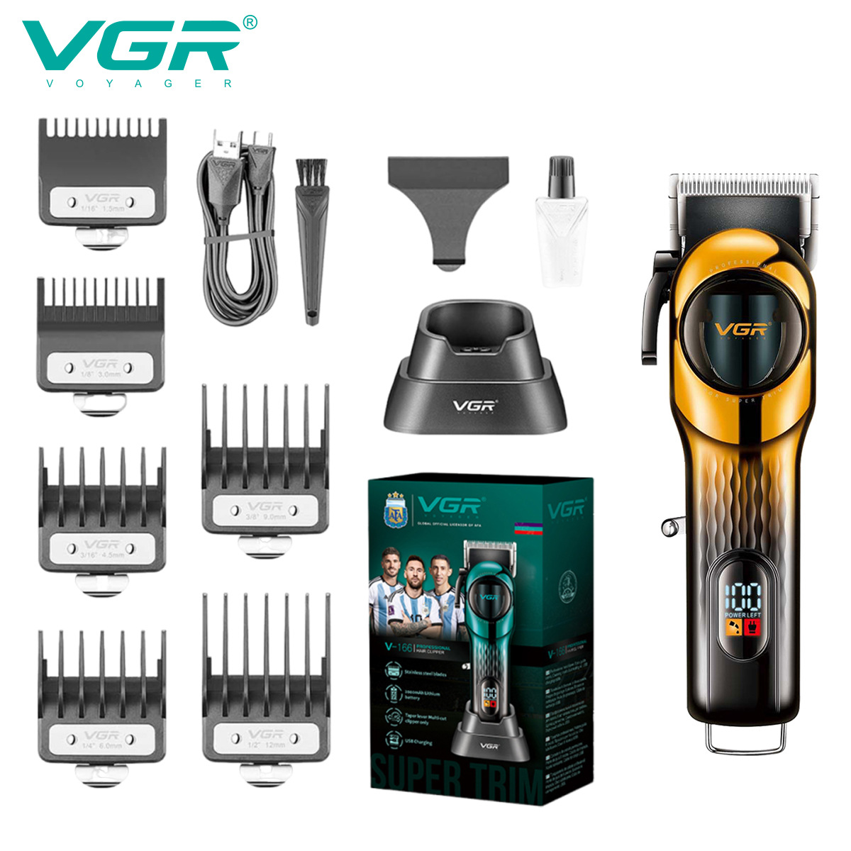 Cortapelos eléctricos transfronterizos VGR166 Pantalla LCD Cabezal de aceite profesional para hombres Cortapelos eléctricos con base Cortapelos de afeitado