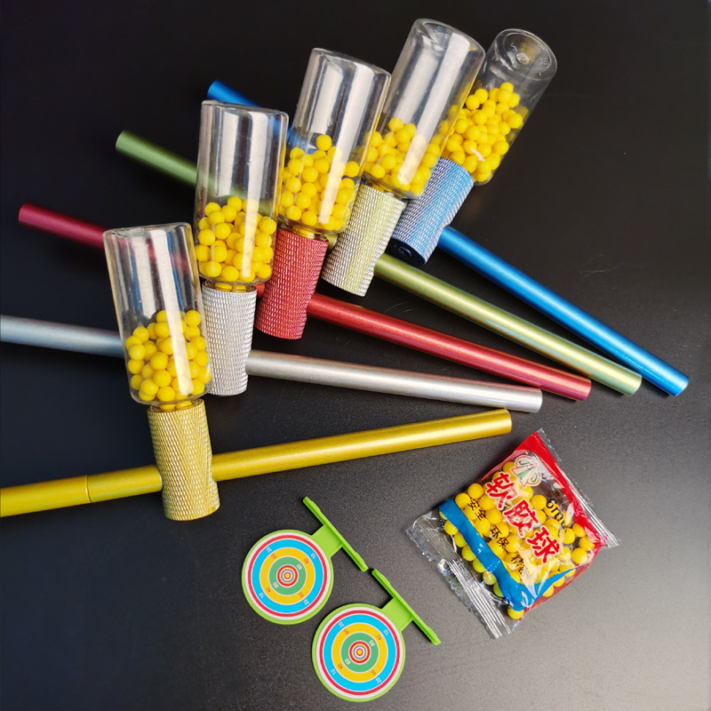 A Retro 1980s Aluminum Pop Gun Toy with Bamboo Tube, Soft Pellet Gun for Boys, Nostalgic Child's Toy