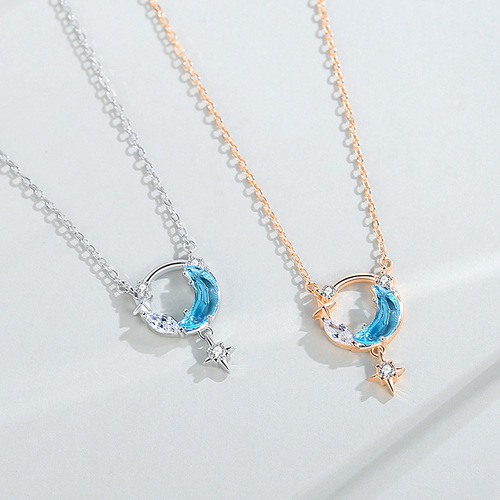 s925 sterling silver new star and moon necklace female ins Korean version fashion star moon pendant light luxury zircon clavicle chain