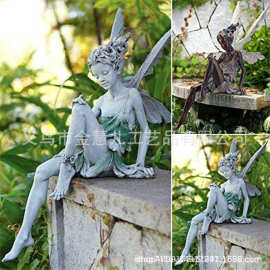 跨境外贸Fairy Statue树脂工艺品花仙子园林摆件图雷克坐妖精雕像