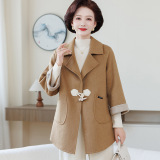 妈妈秋装中年毛呢开衫新款洋气中长款双面呢大衣时尚春秋外套上衣，女装毛呢外套，妃慕昵服饰