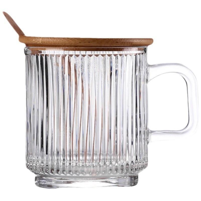 Vidrio de estilo japonés Red taza roja con tapa cuchara taza de agua ins taza de café de leche doméstica de alto aspecto