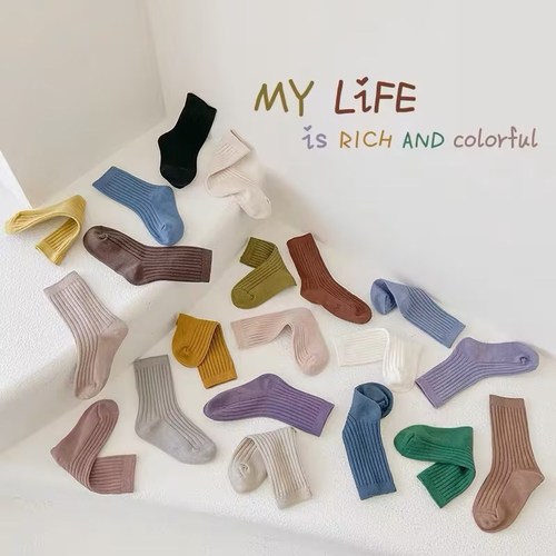 Children's socks for spring and summer, Category A cotton socks, thin style, unisex, knee-high socks for babies and toddlers, solid color, stackable socks