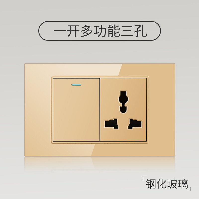 Taiwán estilo americano USB tipo-C interruptor de vidrio temperado dorado 118 tipo panel de toma de corriente de pared mexicana