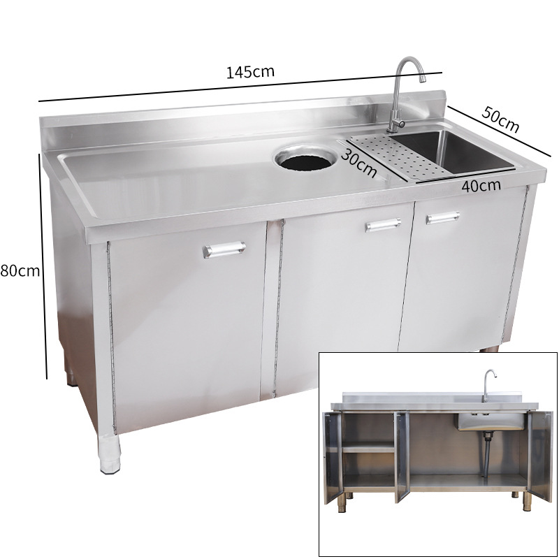 Commercial 304 cocina lavabo de acero inoxidable gabinete lavabo de verduras cubierta gabinete de gabinete doméstico comercial