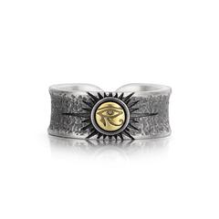 Eurasian Holo Eye God Silver Ring for Men, Ins Trendy Original Design, Unique Retro Ring