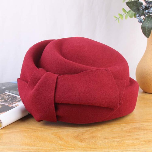 Hat women's new autumn and winter elegant bow woolen beret British retro fashion hat stewardess hat