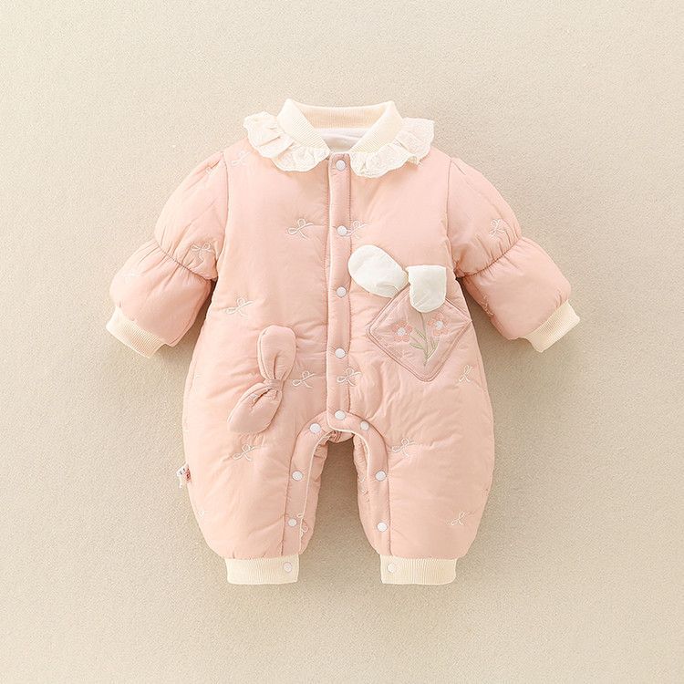 Baby Outing Clothes, Baby Korean Style Embroidered Quilted Jumpsuit, Medium Thick Early Winter Outing Princess Style Hugging Clothes