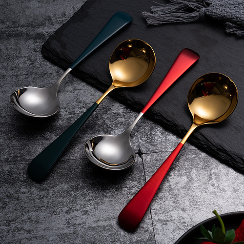 New trendy Korean-style tableware spoon, stainless steel round head gold-plated coffee spoon, dessert stirring spoon, factory wholesale