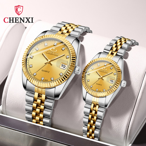 CHENXI Business Couple Watch Calendar Men's and Women's Watches Foreign Trade Cross-Border Quartz Diamond Steel Band Watch
