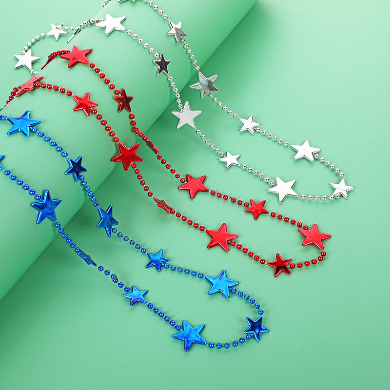 Independence Day Necklace Five-pointed Star Children's Necklace US National Day Plastic Linked Bead Carnival Decorative Bead Chain Independence Day Necklace Five-pointed Star Children's Necklace US National Day Plastic Linked Bead Carnival Decorative Bead Chain