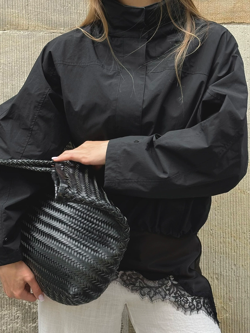 Демисезонная дорожная джакетка белого цвета, черный тренч, Oversize, шнурок-кук, тренд сезона, (跨境 торговля)