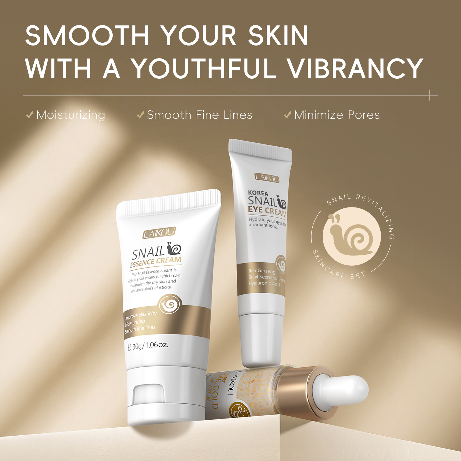 Cross-border LAIKOU Snail Revitalizing Skin Care Set 3-piece set, Facial Cleanser, Eye Cream and Face Cream manufacturer in stock Item Picture